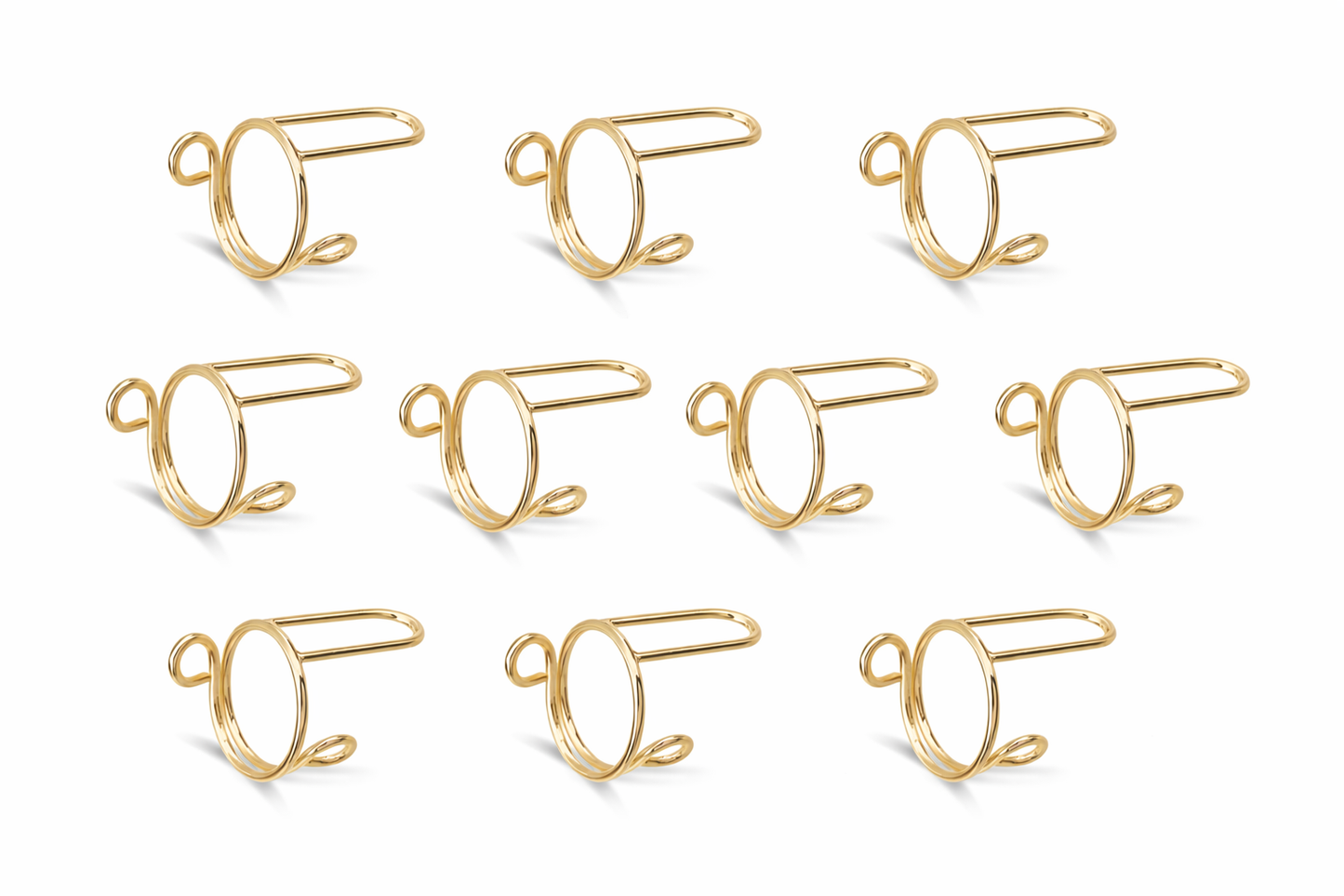 10-piece gold nail ring set worn on fingers to hold press-on nails, enabling quick removal for Muslim women before prayer.