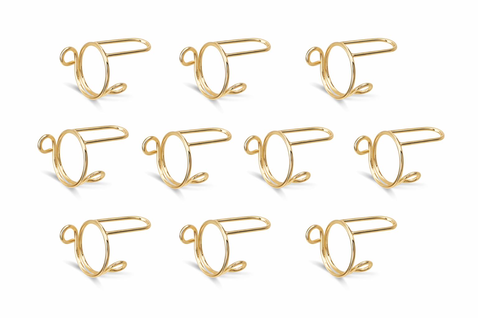 10-piece gold nail ring set worn on fingers to hold press-on nails, enabling quick removal for Muslim women before prayer.
