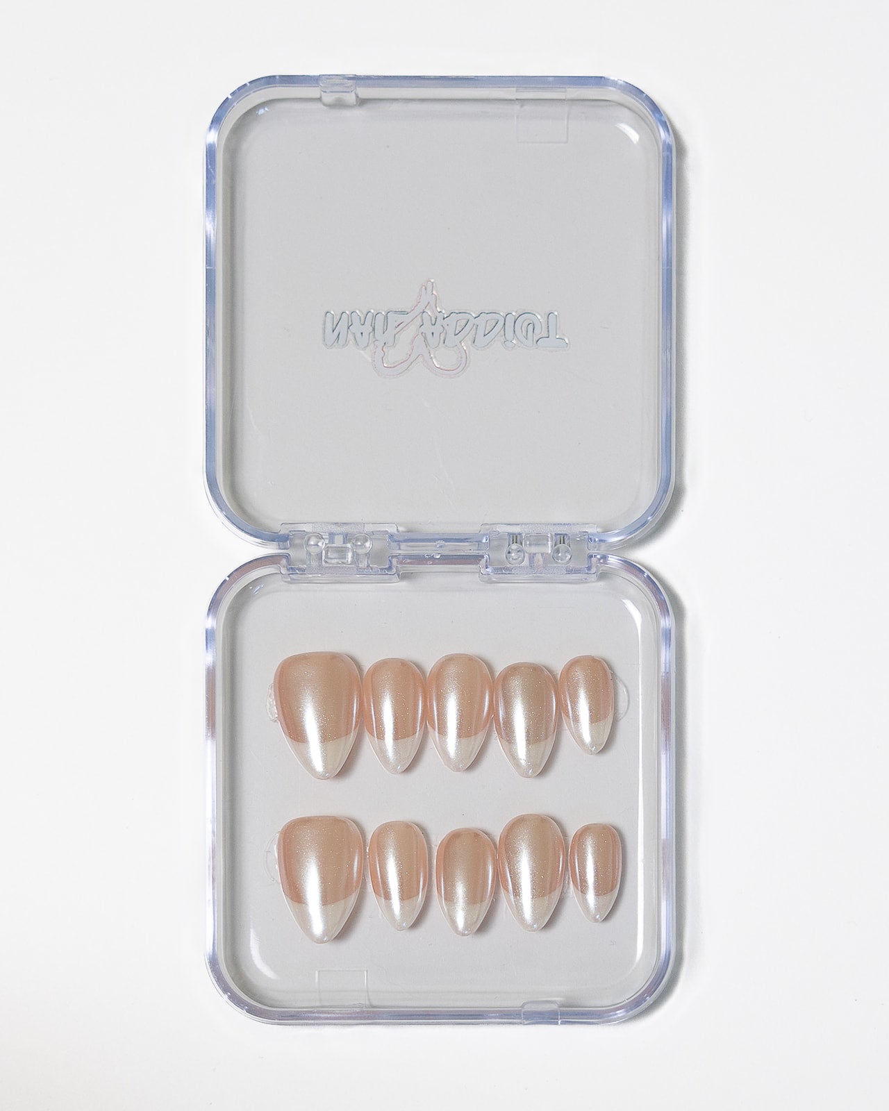 Almond shape French glazed press on nails – luxury reusable press on nails UAE by Nailaddict