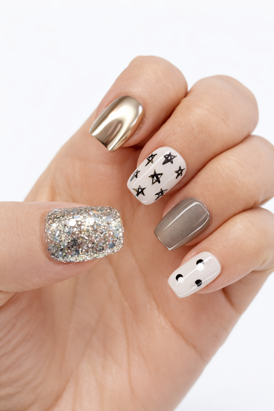 Reem Island luxury press on nails by Nailaddict UAE reusable glossy gel manicure