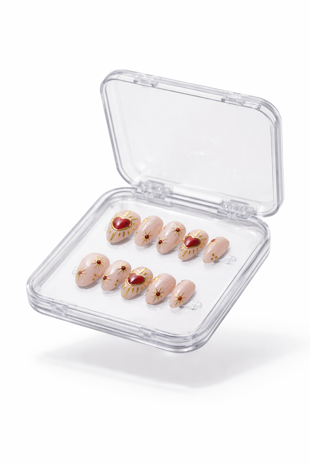 Valentino luxury press on nails by Nailaddict UAE reusable glossy gel manicure, pink heart