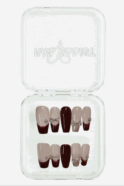 Amira sheer pink and silver long coffin press-on nails, elegant and glossy.