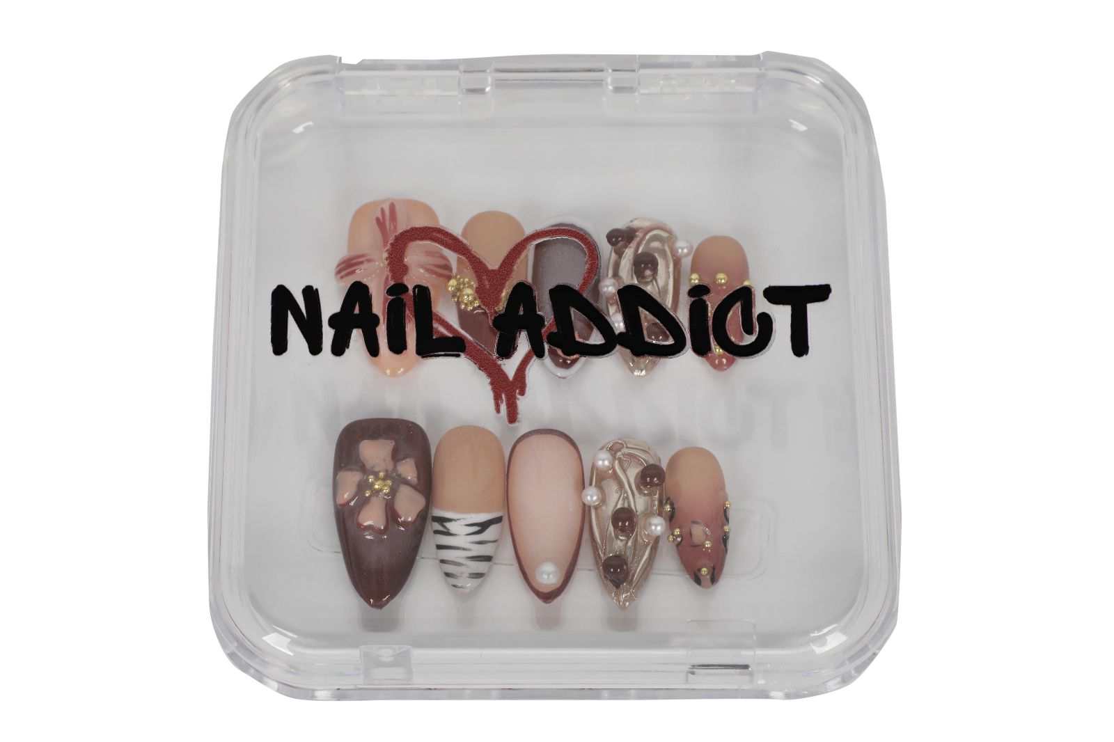 Luxurious packaging for the Arabian Nights press-on nails, elegant box design.