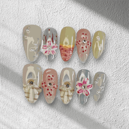 Madinah Majesty black, pink, and chrome coffin press-on nails by Nail Addict, with heart and butterfly gems