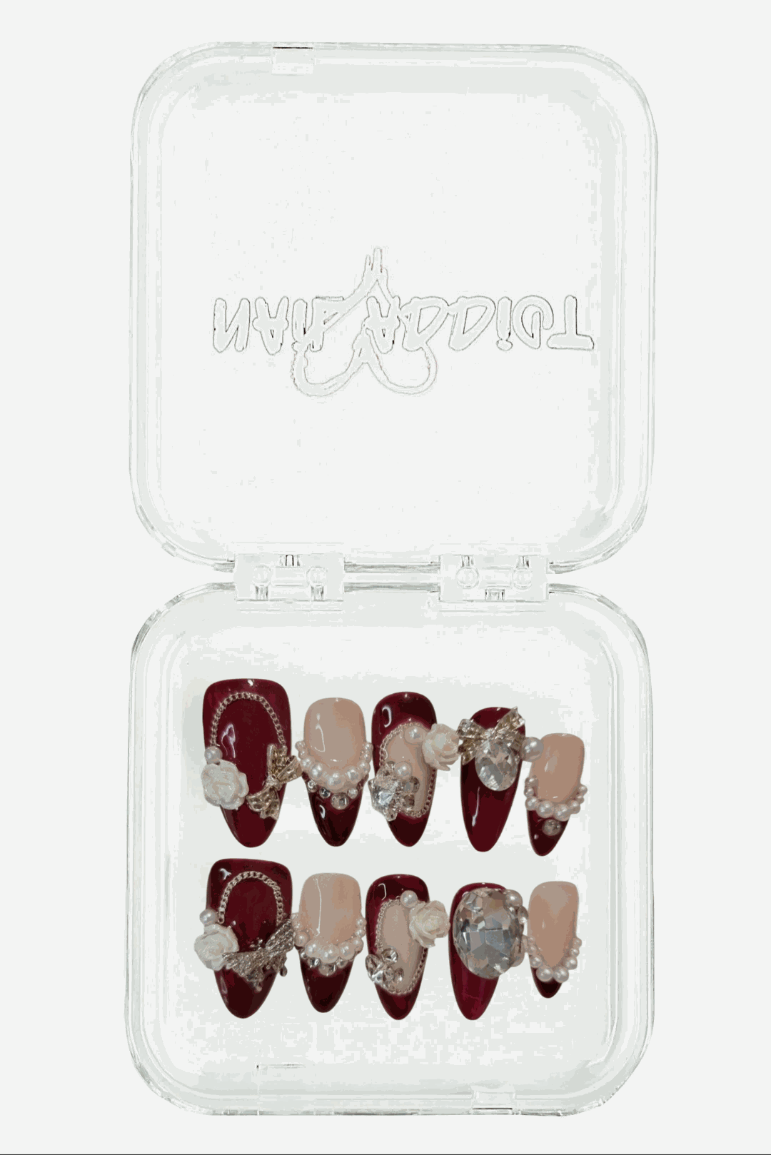 Opulent Abu Dhabi Dazzle press-on nail set, displayed with shimmer and sparkle.