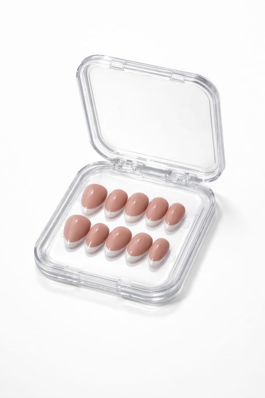 Karima French tip press on nails – reusable gel false nails UAE – Nailaddict