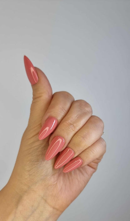 Set of Rose press-on nails featuring a delicate pink floral design.