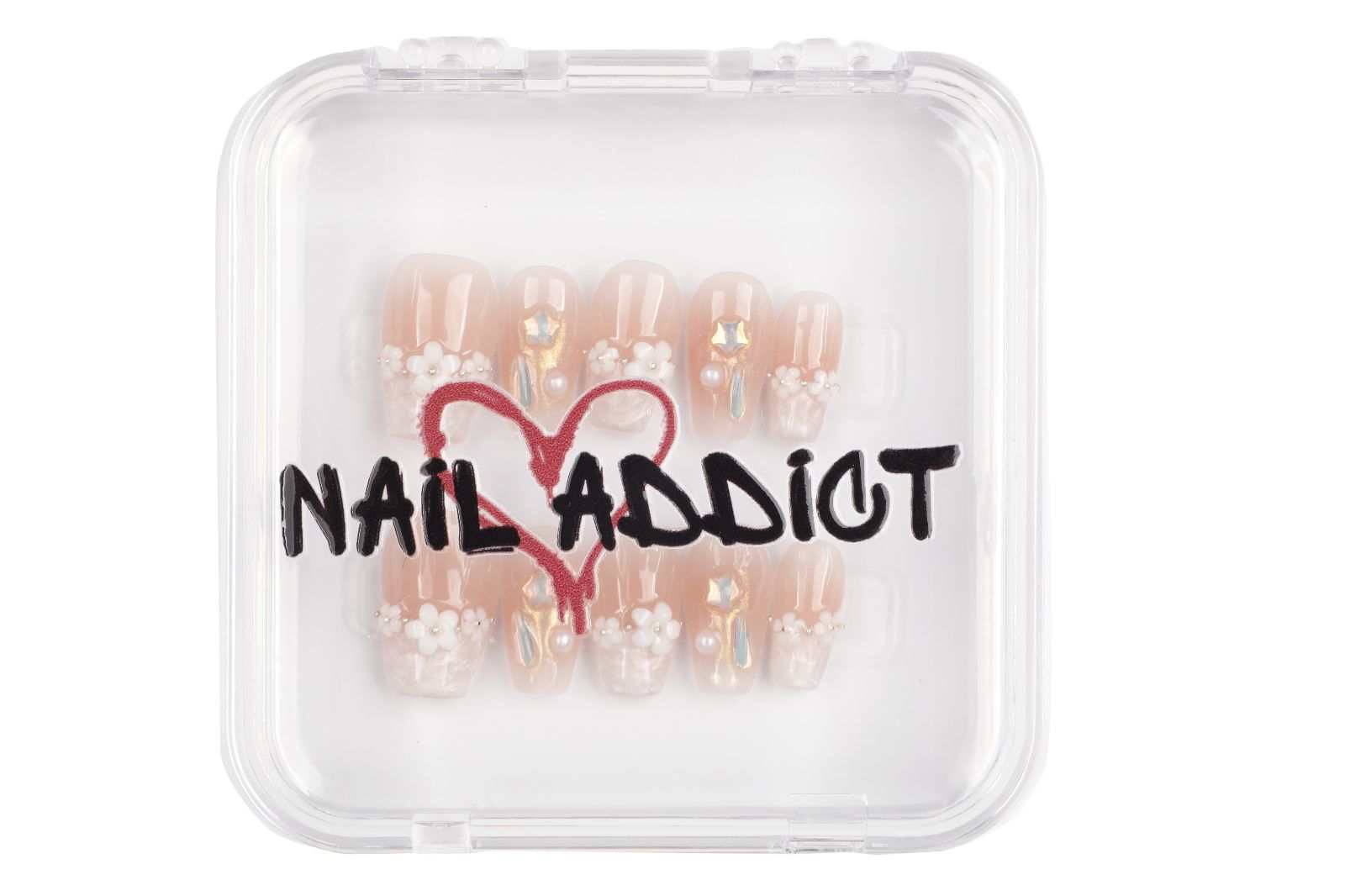 Alternate view of the Selina sheer pink and white short square press-on nails set.
