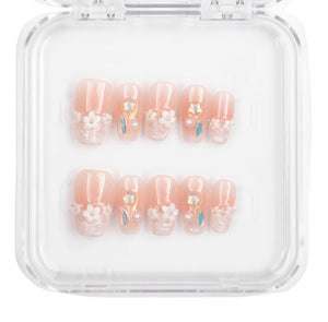 Selina sheer pink and white short square press-on nails set, elegant.